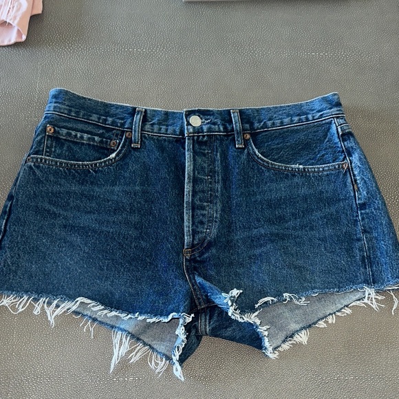 Agolde Dark Blue Denim Cutoff Shorts - Picture 2 of 3